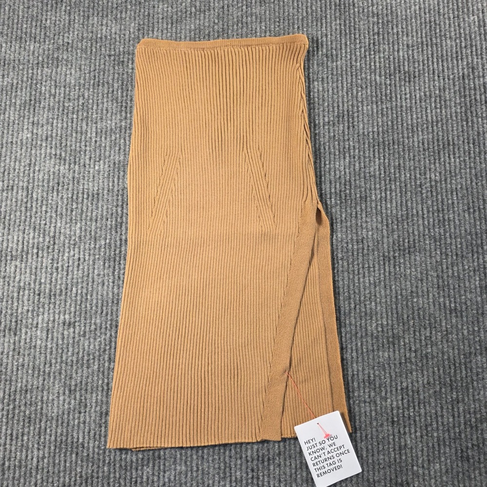 Topshop Camel Ribbed Knit Midi Skirt High Waisted Side Slit NWT Size S US 4-6